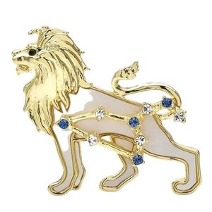 New Celestial LEO Gold and White Lion Brooch Jacket Coat Hat Scarf Bag Sweater